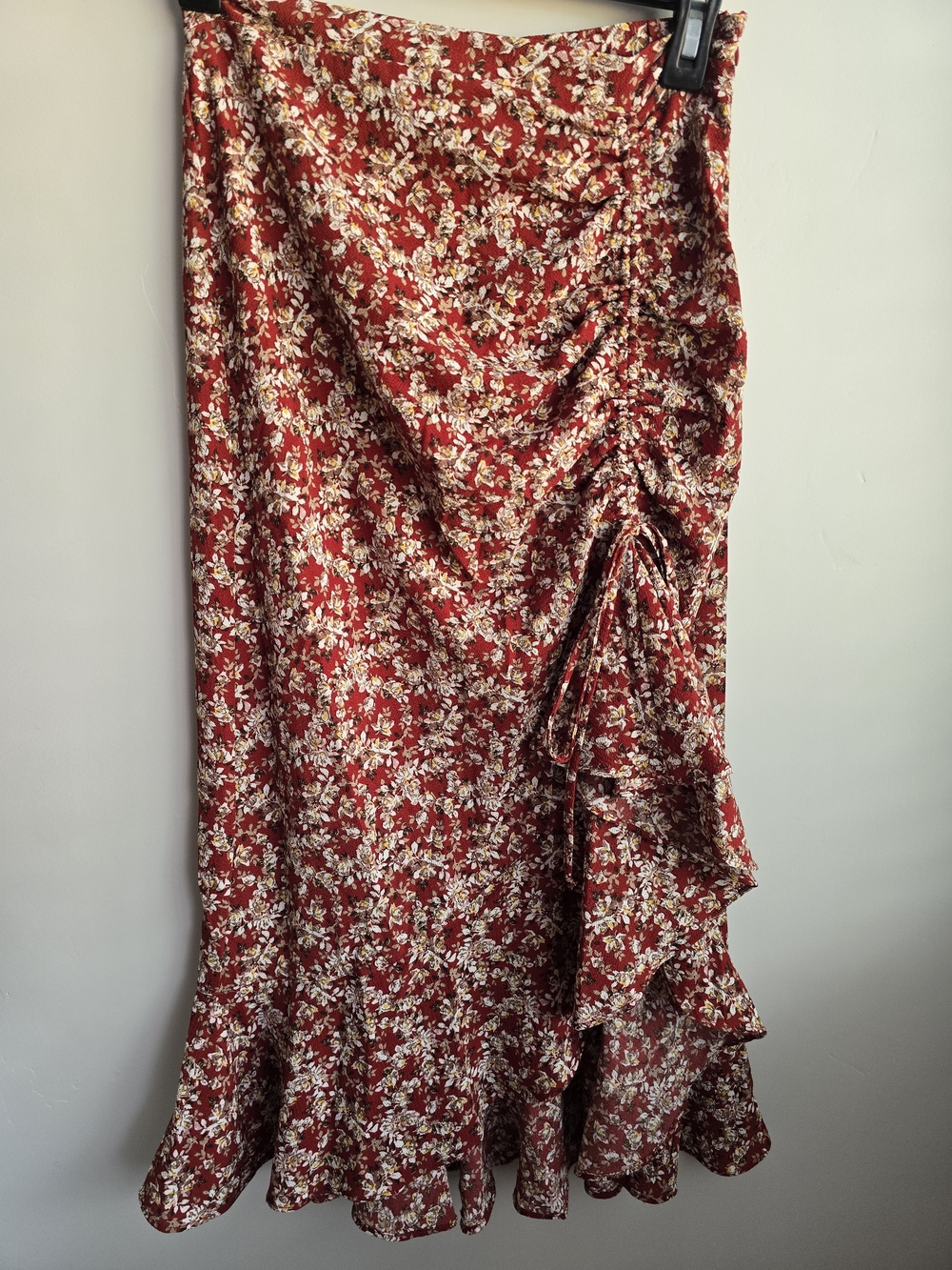 Max Studio Red Floral Ruffle Maxi Skirt